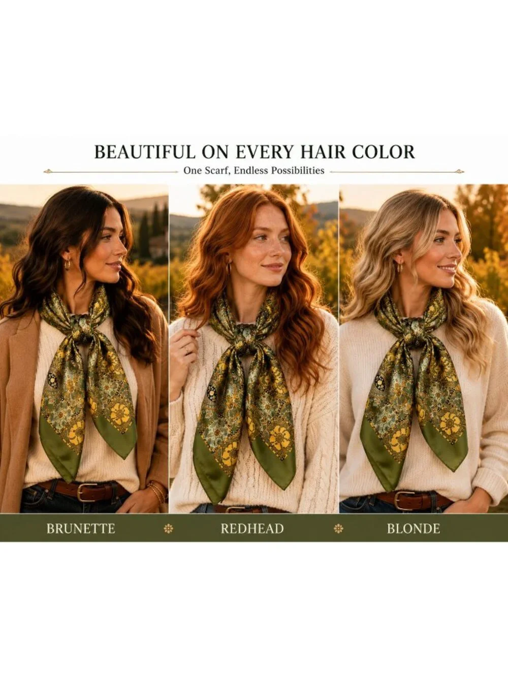 Olive Green Satin Paisley Wild Rag Scarf 35x35 Western Cowgirl